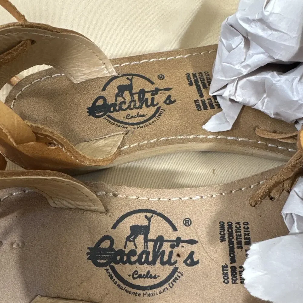 Cacahi’s Youth Size 3 Leather Sunflower Huarache Lace Up Sandals Handmade Boho